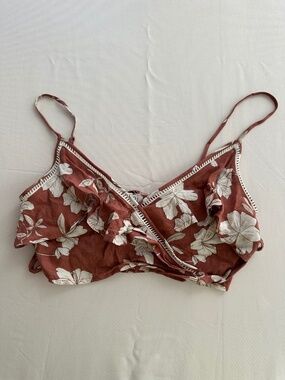 TOBI Rust Floral Ruffle Wrap Crop Top
